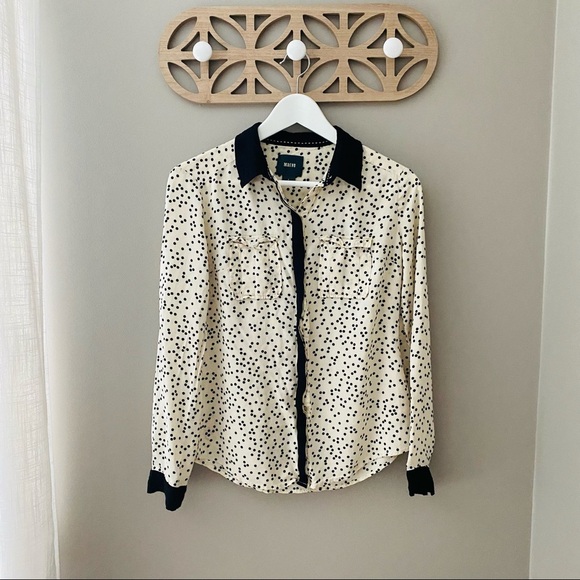 Maeve by Anthro. Polkadot Button Up Cream/Black Sz 2 - Picture 1 of 9